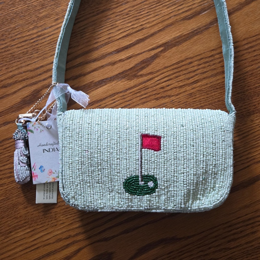 VIRAL Beaded Bag Golf Cart Masters Green & Pink + Charm NWT - Picture 7 of 9